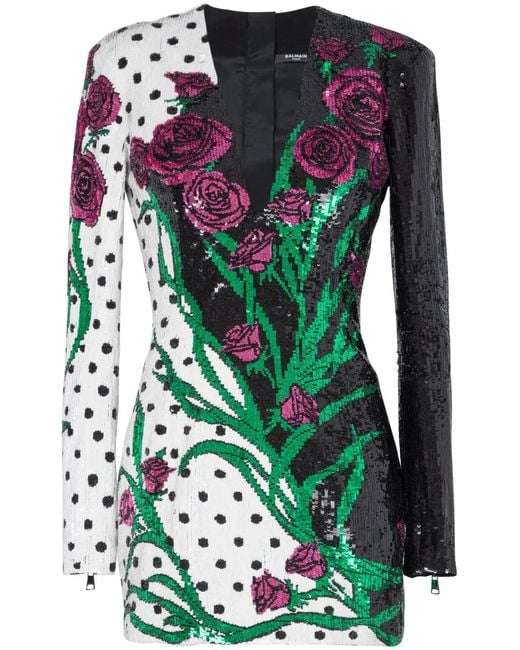 Balmain Green V-Neck Sequin Minidress