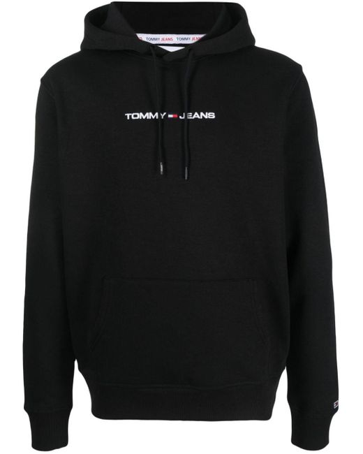Tommy Hilfiger Logo-embroidered Drawstring Hoodie in Black for Men | Lyst