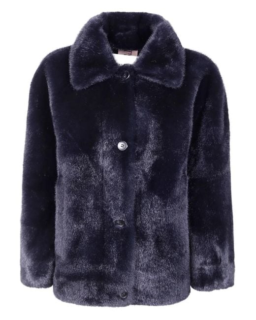VALENTINI 1972 Blue Buttoned Faux-Fur Jacket
