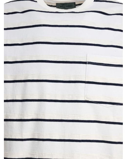 Beams Plus White Pocket Striped T-Shirt for men