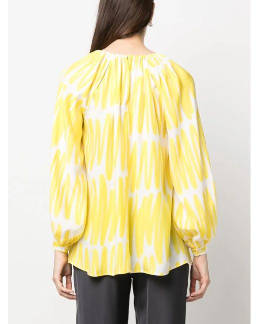 Kiton Yellow Abstract-Print Silk Blouse