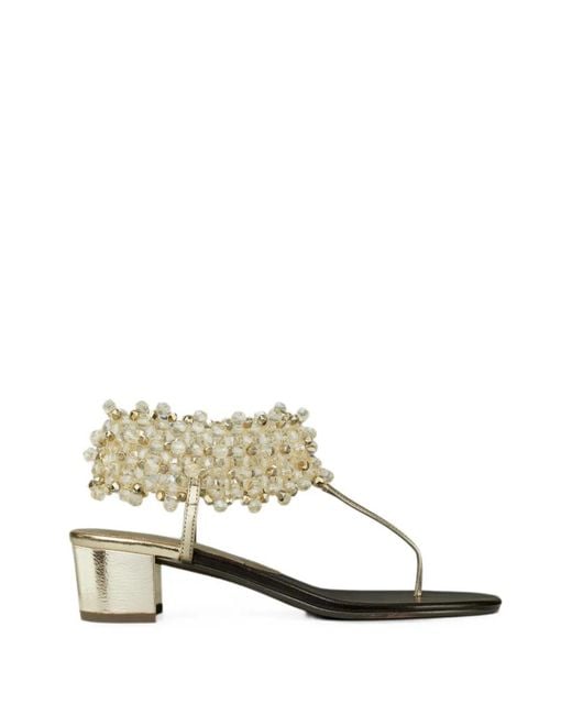 Tory Burch Natural Beaded Heeled Sandals