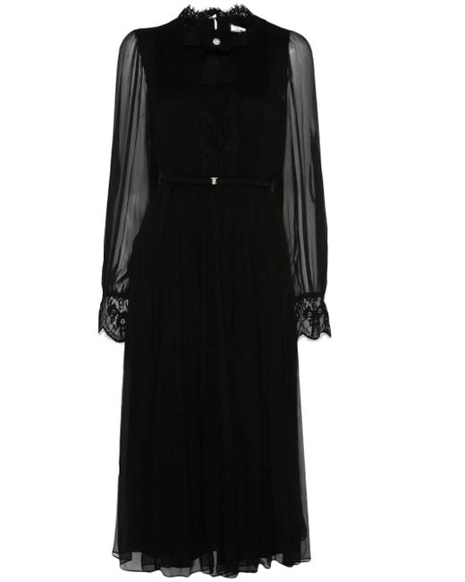 Nissa Black Crystal-Detail Silk Midi Dress