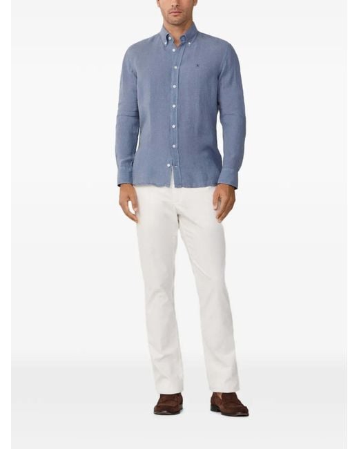 Hackett Blue Brompton Button-Down Linen Shirt for men