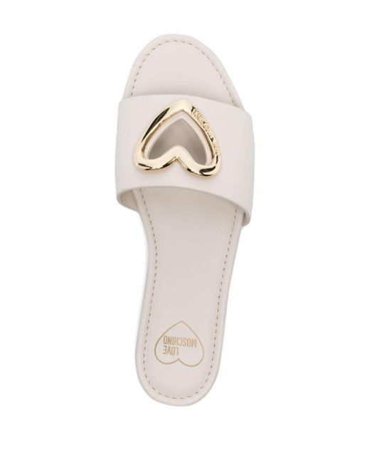 Love Moschino White Heart-plaque Leather Slides