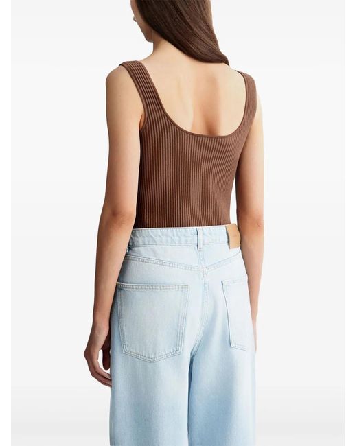 12 STOREEZ Brown Ribbed-Knit Tank Top