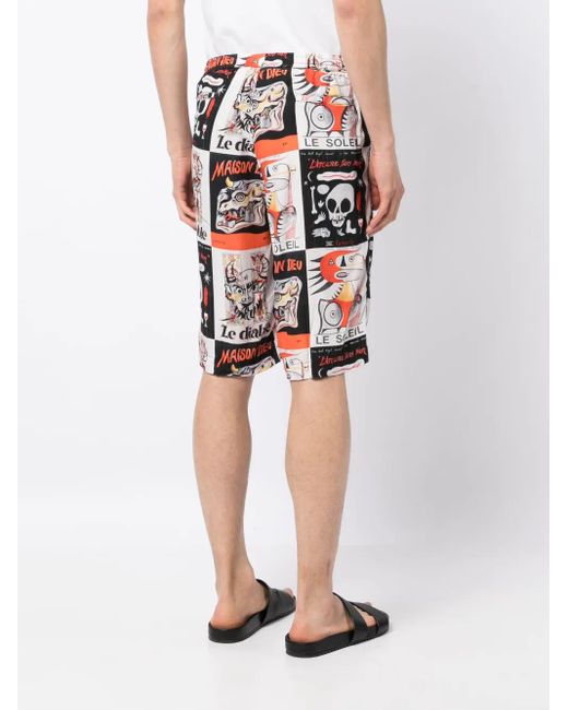 Endless Joy Red Graphic-Print Bermuda Shorts for men