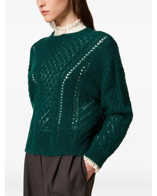 Twinset オープンワーク ケーブルニットセーター Green