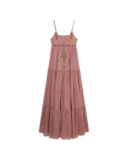 Fortela Pink Amelie Beaded Tiered Maxi Dress