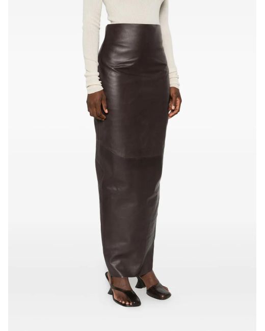 Rick Owens Gray Panelled Leather Midi Skirt