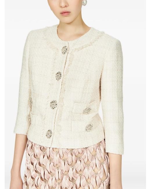 Costarellos Natural Macie Crystal-Button Cropped Jacket