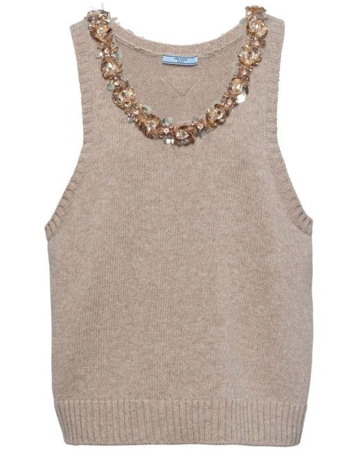 Prada Natural Sequinned Wool-Cashmere Top
