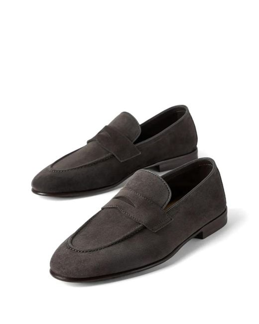 Brunello Cucinelli Brown Suede Soft Penny Loafers for men
