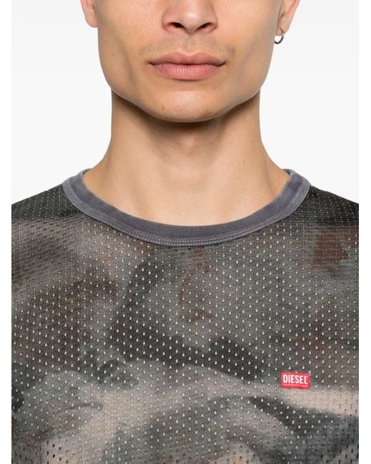 DIESEL Gray Micro-Embroidered Logo Crewneck T-Shirt for men