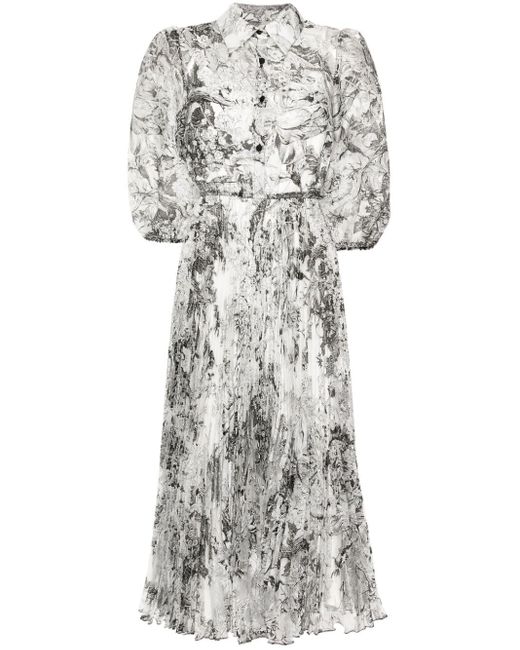 Nissa Gray Floral-print Organza Midi Dress