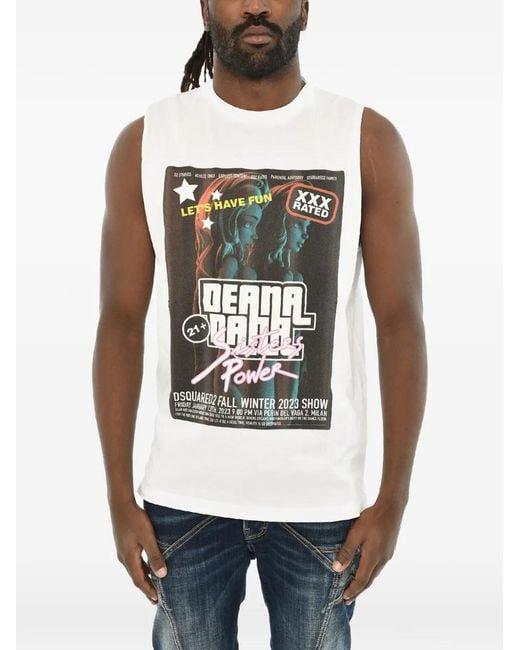 DSquared² White Graphic-Print Tank Top for men