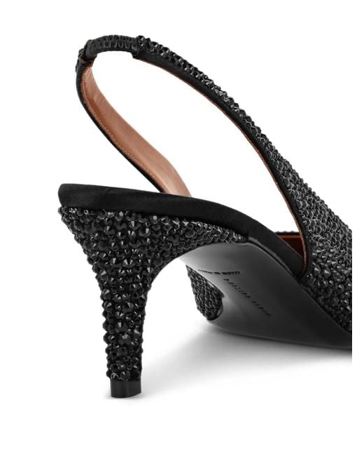 Philipp Plein Black Satin Sllingback Pumps Mix Strass