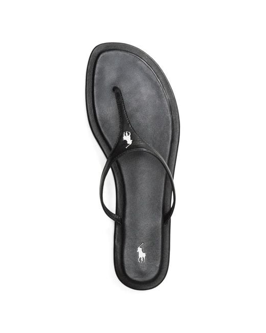 Polo Ralph Lauren Black Pony Leather Thong Sandals