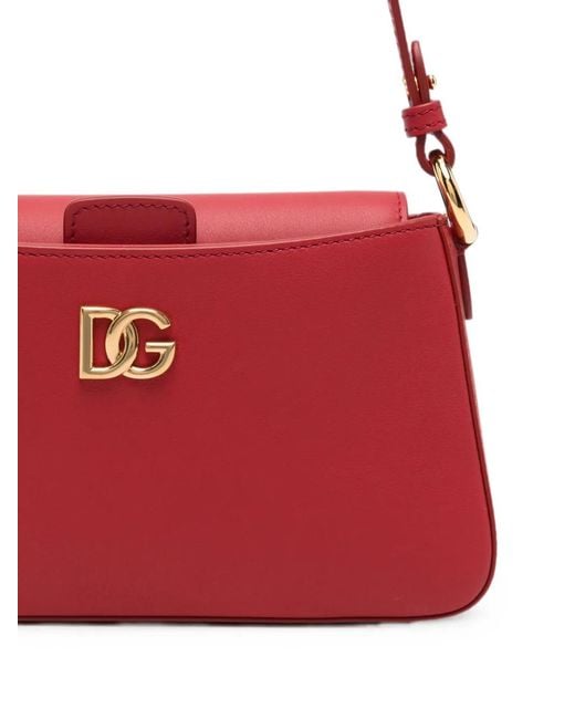 Dolce & Gabbana Red Mini Magnetic Closure Leather Bag With Vintage Brass Plating