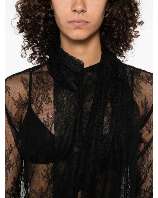 Alberta Ferretti Black Floral-Embroidered Tulle Sheer Top