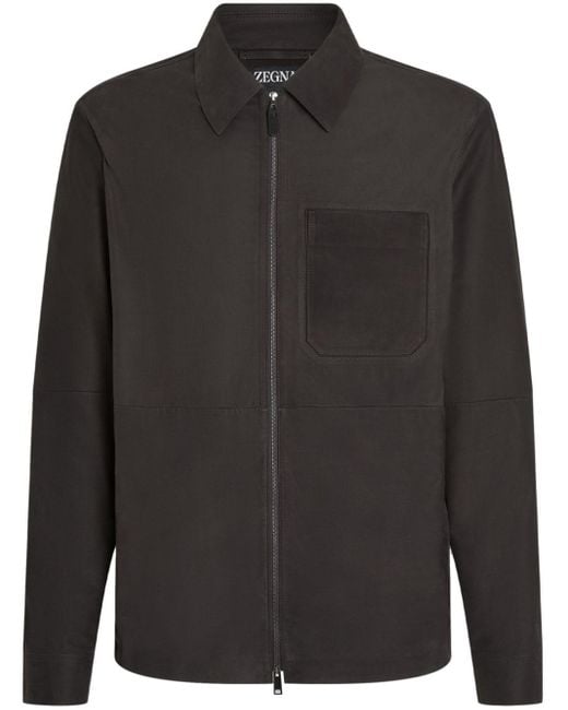 Zegna SECONDSKIN Nubuk-Hemdjacke mit Reißverschluss in Black für Herren