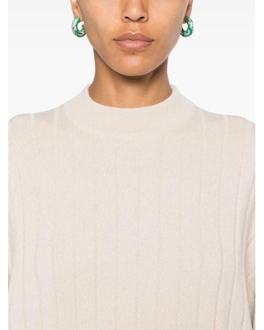 Brunello Cucinelli Natural Ribbed Knit Crewneck Sweater