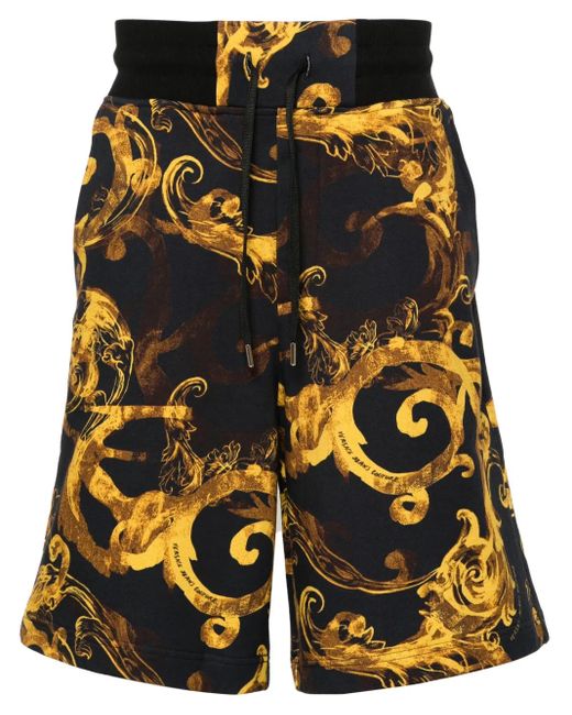 Versace Jeans Couture Black Barocco-print Cotton Track Shorts for men