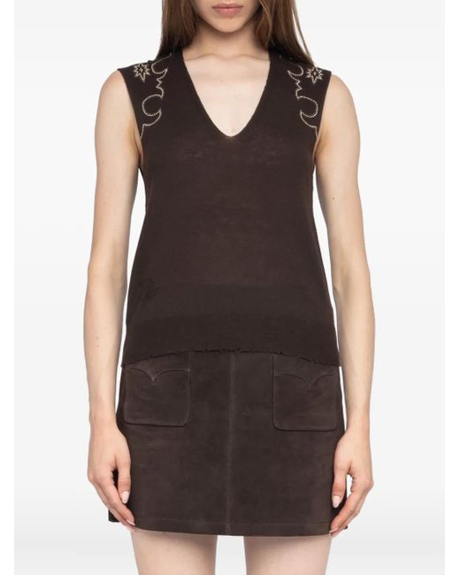 Zadig & Voltaire Black Embellished Sleeveless Top