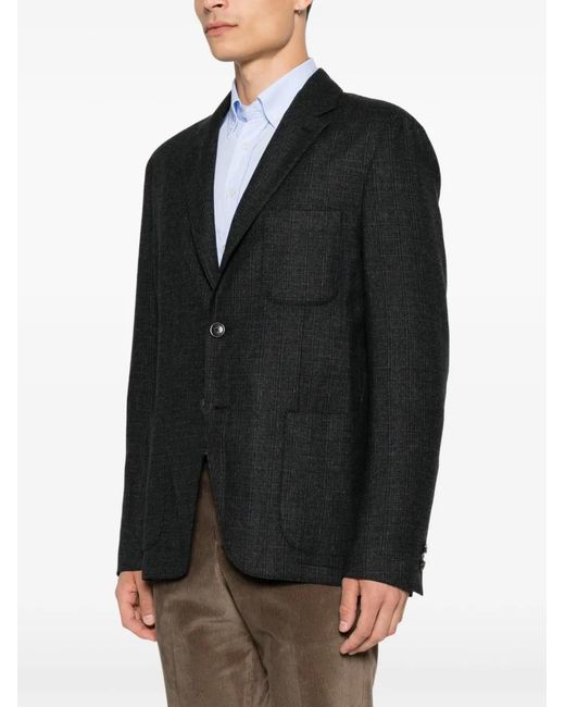 Etro Black Check-Pattern Single-Breasted Blazer for men