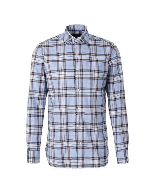 Luigi Borrelli Napoli Blue Plaid-Check Long-Sleeve Shirt for men