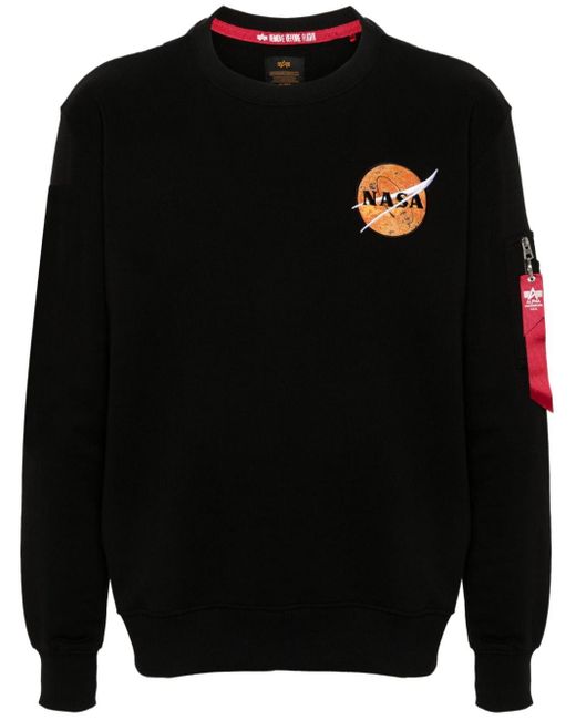 Alpha Industries Black Embroidered-logo Cotton Sweatshirt for men