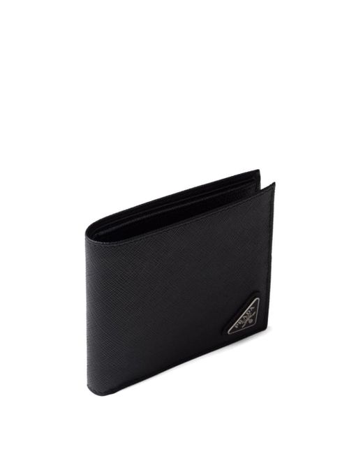 Prada Black Triangle-logo Bi-fold Leather Wallet for men