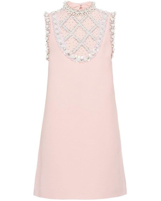 Miu Miu Pink Pearl-embellished Mini Dress