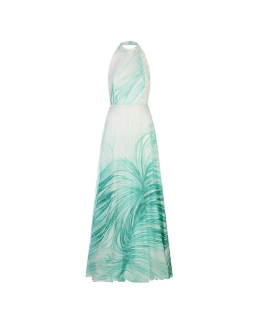 Kiton Blue Floral-Print Halterneck Maxi Dress