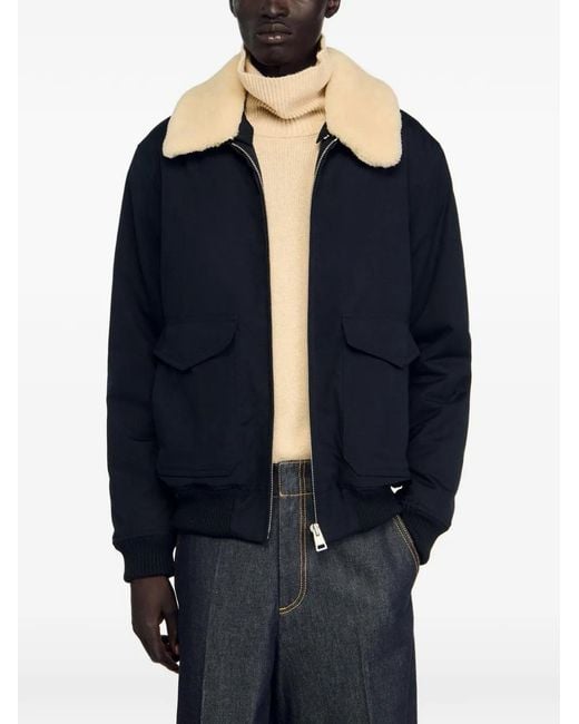 Sandro Black Removable Collar Jacket for men