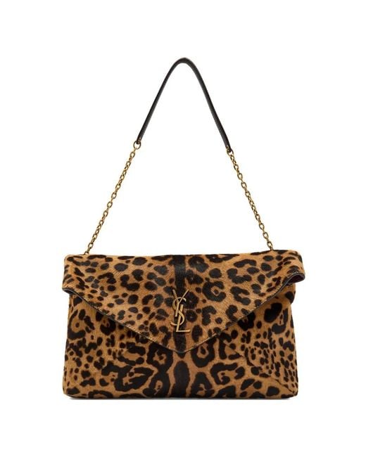 Saint Laurent Brown Cassandre Leopard-Print Chain Shoulder Bag
