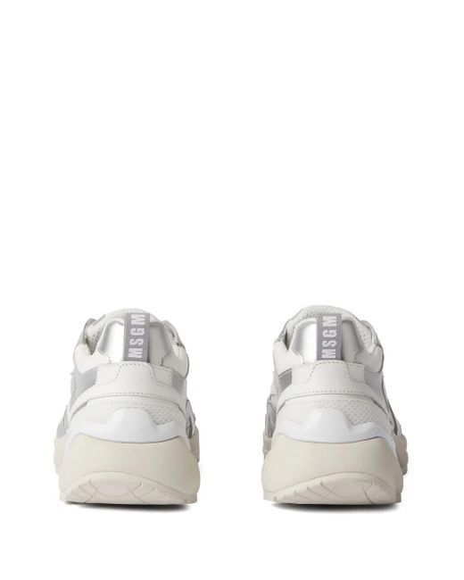 MSGM White Logo-Embossed Panelled Sneakers