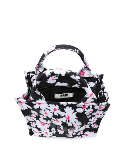MSGM Black Floral-motif Tote Bag