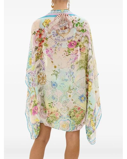 Camilla Strandkleding Verfraaid Met Kristallen En Bloemenpatroon in het Blue