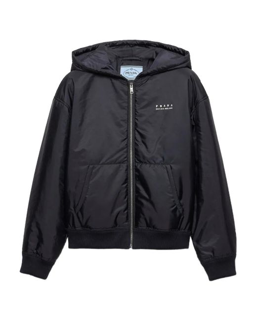 Prada Black Lightweight Re-Nylon Blousonjacke Mit Kapuze