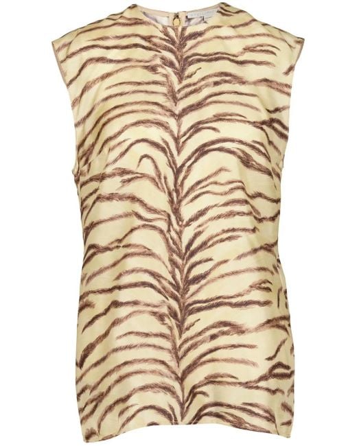 Stella McCartney Natural Tiger-Print Silk Top