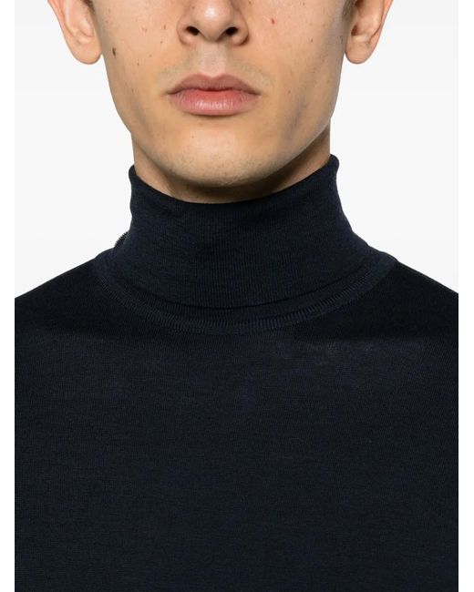 John Smedley Blue Roll-Neck Merino Wool Jumper for men
