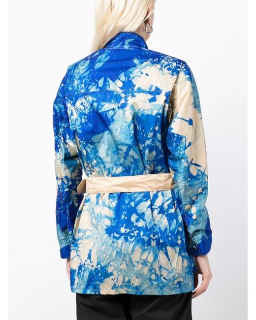 Stain Shade Blue Belted Tie Dye-Print Jacket