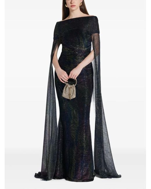 Talbot Runhof Women's Black Off-shoulder Cape Dress