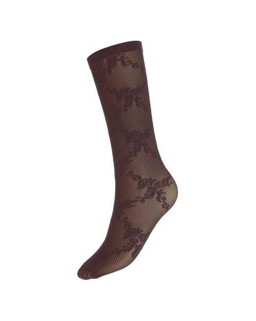 Wolford Brown Floral-Lace Socks