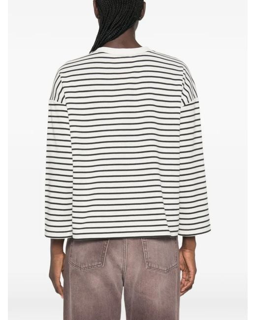 MAISON 123 White Horizontal-Stripe Drop-Shoulder T-Shirt
