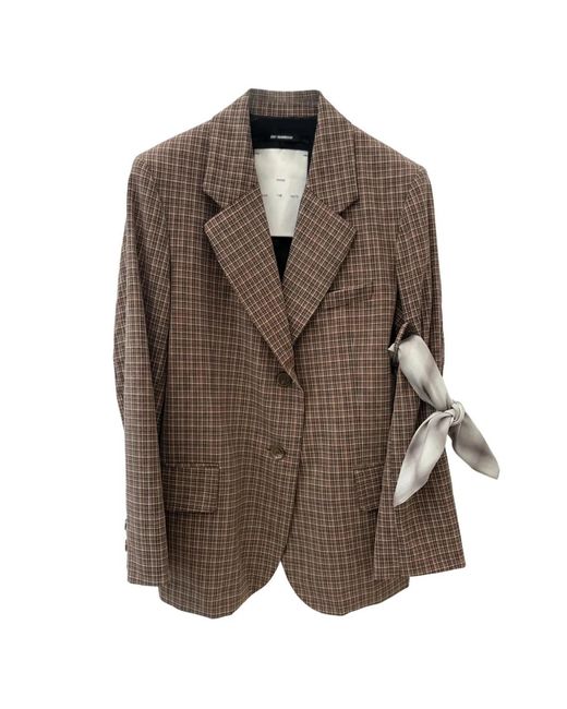 Song For The Mute Brown Check-Pattern Blazer