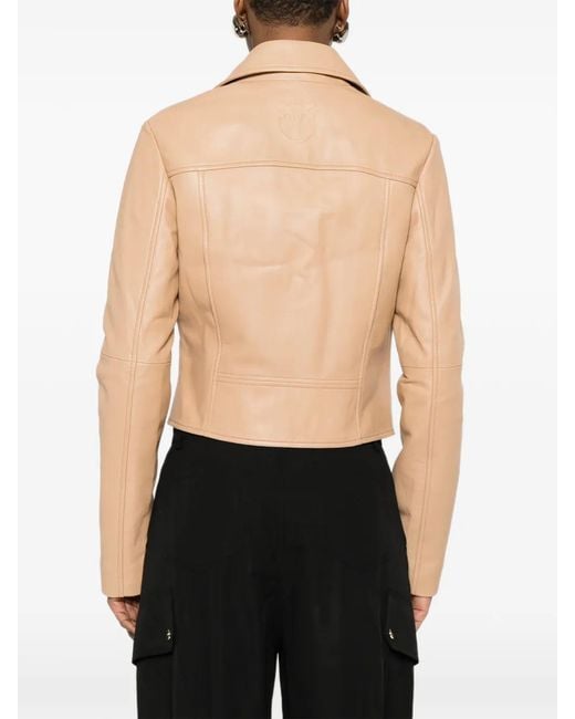 Pinko Natural Veste New Sensible En Cuir À Fermeture Zippée
