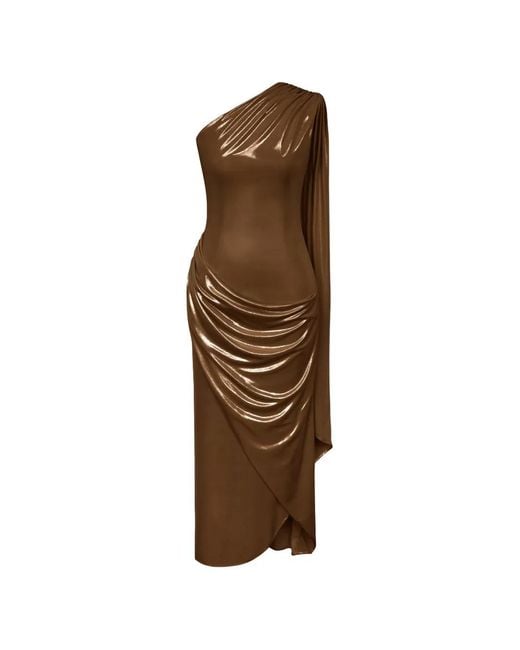 POST MERIDIEM Brown One-Shoulder Maxi Dress