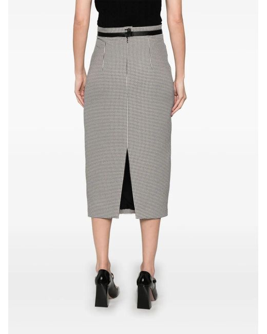 Styland Gray Houndstooth Midi Skirt